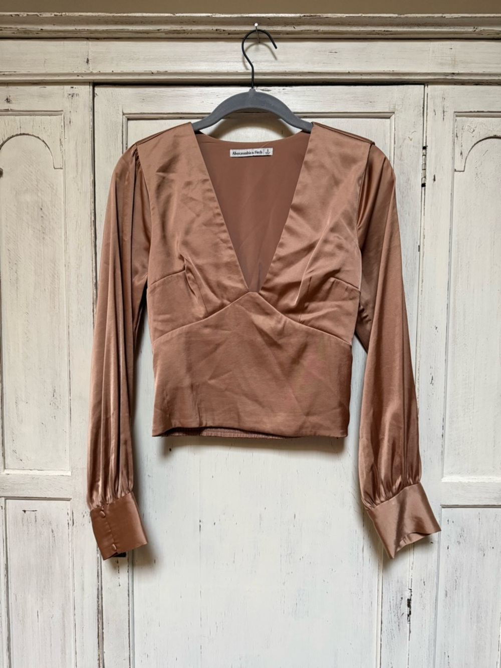 Abercrombie & Fitch Rust Satin V-Neck Blouse